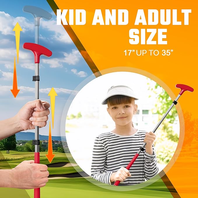 Go For It Golf Kids Putter - Extendable Shaft for Junior Golfers - Adjustable Size for Right and Left Hand - Perfect Training Club for Kids - Includes 3 Balls, Cup with Flag 17"-35"
