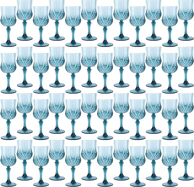 LEYIQU Plastic Wine Glasses, Plastic Goblets Vintage Style Cordial Drinking Glasses for Valentine’s Day, Wedding Reception, Grand Event Party Supplies (48, Dusty Blue)