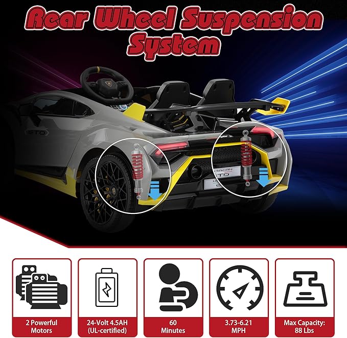 TOBBI Kids Ride on 24V Licensed Lamborghini STO Electric Car for Kids 3-6 Battery Powered Ride on Toys Lambo Sports Car with Remote Control Motorized Drift Vehicle High Speed 10km/h, Gray