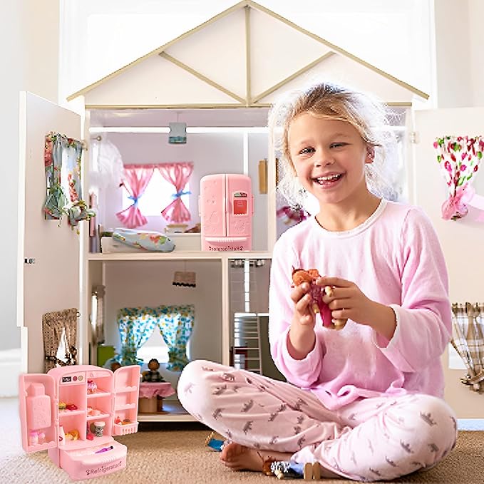 Mini Dollhouse Fridge Miniature Dollhouse Refrigerator Mini Fridge Toy Mini Toy Refrigerator Kids Play Kitchen Furniture Toy Set