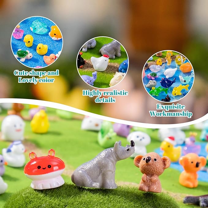 160 Styles Mini Resin Animals 160pcs Variety Tiny Animals Figures Miniature Little Small Figurines Bulk for Micro Fairy Garden Landscape Accessories Hide Decor Aquarium