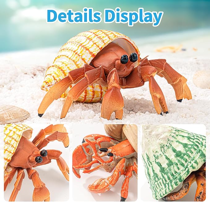 6PCS Hermit Crab Figurines Toys,Ocean Sea Animals Toys Figures, Realistic Soft Sea Creatures Toys for Kids Boys Girls,Birthday Gifts Cake Toppers Decoration for Toddlers Boys Girls