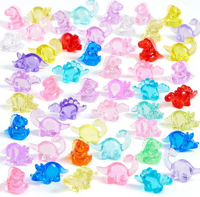 JOYIN 50 Pcs Mini Dinosaur Figures, Tiny Dinosaur Figurines for Slime Charms for Crafts, Mini Resin Animals to Hide, DIY Miniature Scenes, Party Favors, Vase Filler