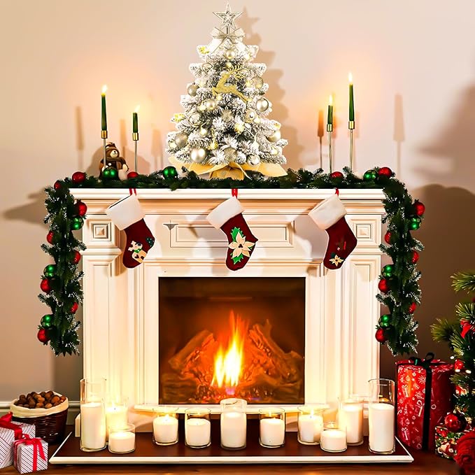 KOIUEYW Mini Christmas Tree Prelit, Small Artificial Christmas Tree with Lights, Pre Lit Little Decoration for Table Top Home Cafe Office, Snow Flocked