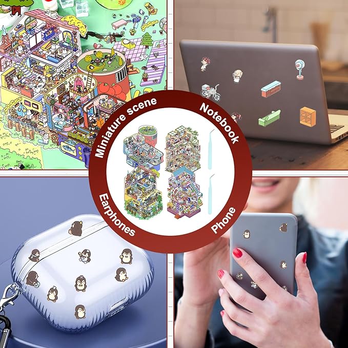 DIY 3D Sticker Scene, 4 Sets Fun DIY 3D House Stickers, Make Your Own Mini Room Scenes, Cute Cartoon 3D Miniature Scene Stickers Book, 3D Sticker Therapy for Adults Kids Relief Stress Pass The Time