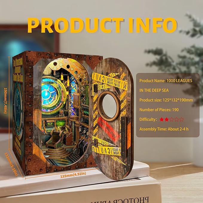 DIY Book Nook Kit, Submarine Miniature House Kit - Dollhouse Booknook Bookshelf Decor 3D Wooden Puzzle - 1000 Leagues in The DEEP SEA (SQ-39)