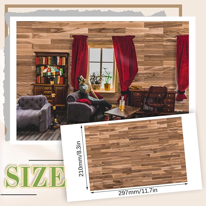 Flutesan 6 Pcs Miniature Dollhouse Wallpaper and Flooring Peel and Stick Mini DIY Self Adhesive Dollhouse Accessories 8.27 x 11.69 Inch (Classic Style)