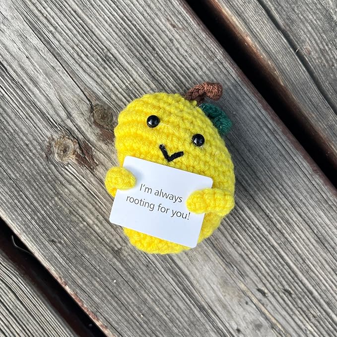 Emotional Support Mango Gifts Crochet, Positive Fruit Cute Funny Cool Office Desk Decor Decorations for Her Women Men (Mango-2)