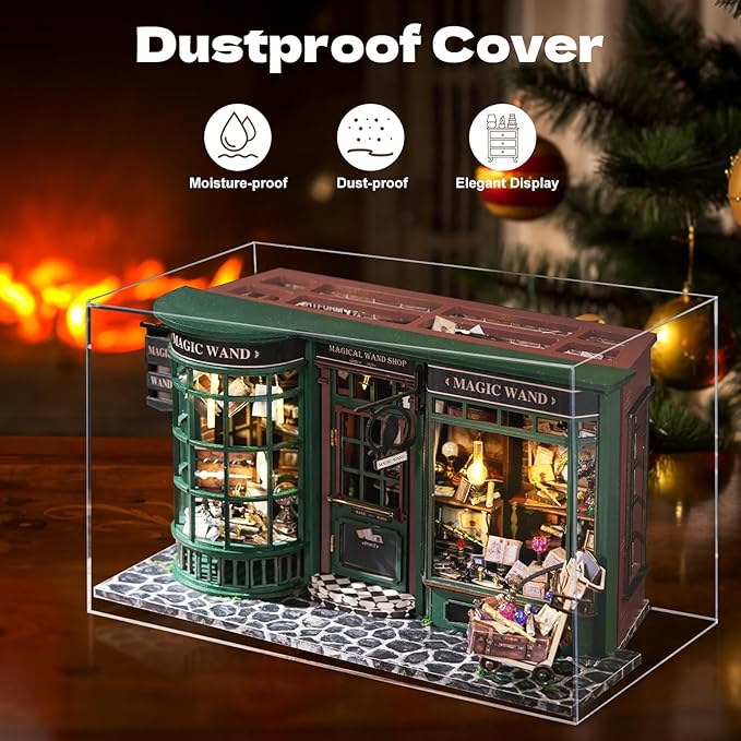 Hullisun DIY Book Nook Kit Expandable Miniature Dollhouse Kit, Retro European Magic House Bookshelf Insert Model with LED Light, Bookend Building Set 3D Wooden Puzzle for Adult Birthday Gift Women Men