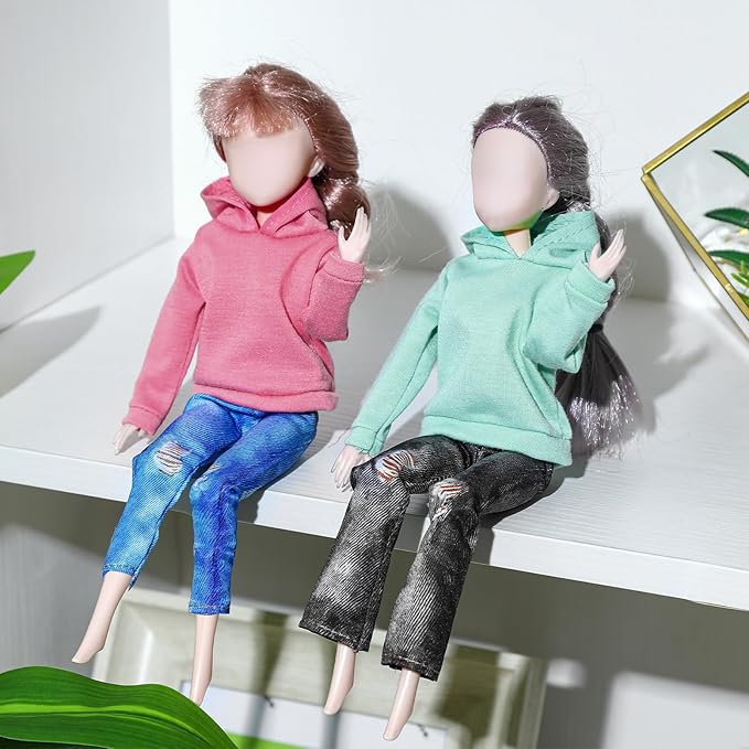 Bencailor 8 Pieces Winter Doll Clothes Girl Accessories Cotton Christmas Sweaters Denim Pants Regular Outfit Clothing(Lemon Green, Blue, Pink, Purple,11.5 Inch Doll)