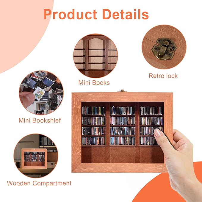 Anxiety Relief Swing Bookshelf – Includes Mini Books, Mindfulness Stress-Free Wooden Anxiety Bookshelf, Suitable for Home and Office Decor, Mini Library & Unique Gift.