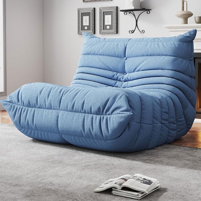 Memory Foam Bean Bag Chair for Adults, Teddy Material Beanbag Sofa with Filler, Cozy Floor Lounge Seat for Living Room, Bedroom, Dorm, Office