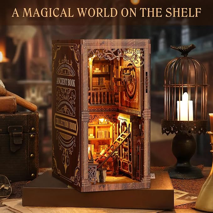 MoKo Book Nook Kit, 3D Wooden Puzzles Booknook with LED Lights, DIY Miniature House Kit, Book Nook Decor Gifts for Adults Family, Royal Library