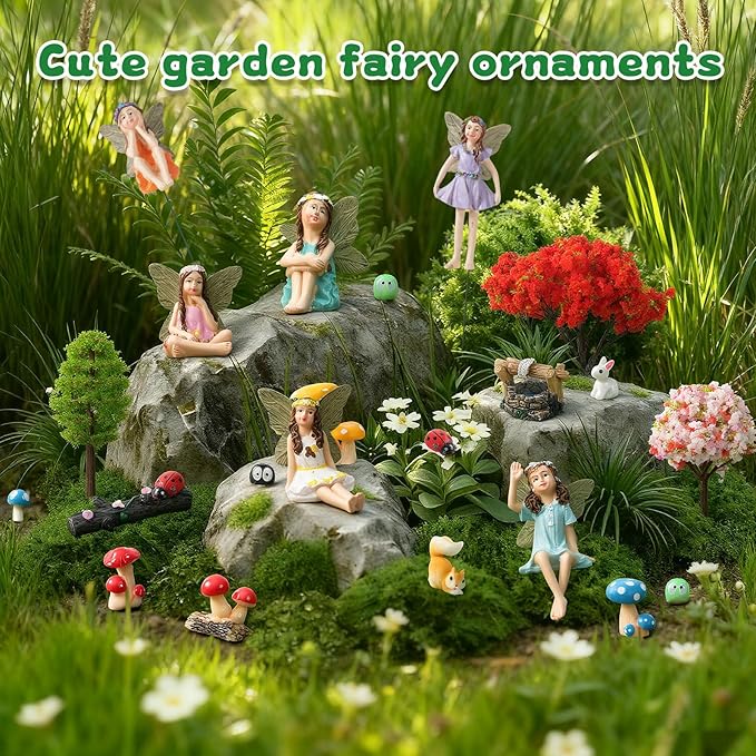 101 Pcs Resin Miniatures Figures Fairy Garden Kit, Fairy Garden Accessories Outdoor for DIY Dollhouse Micro Landscape