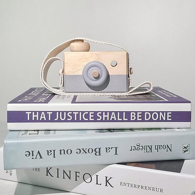 Baby Toy Wooden Mini Camera Toy, Baby Kids Cute Mini Sharpe Toy, Neck Hanging Photographed Props for Baby Toddlers Children Kids' Room Hanging Decor Gift (Gray)