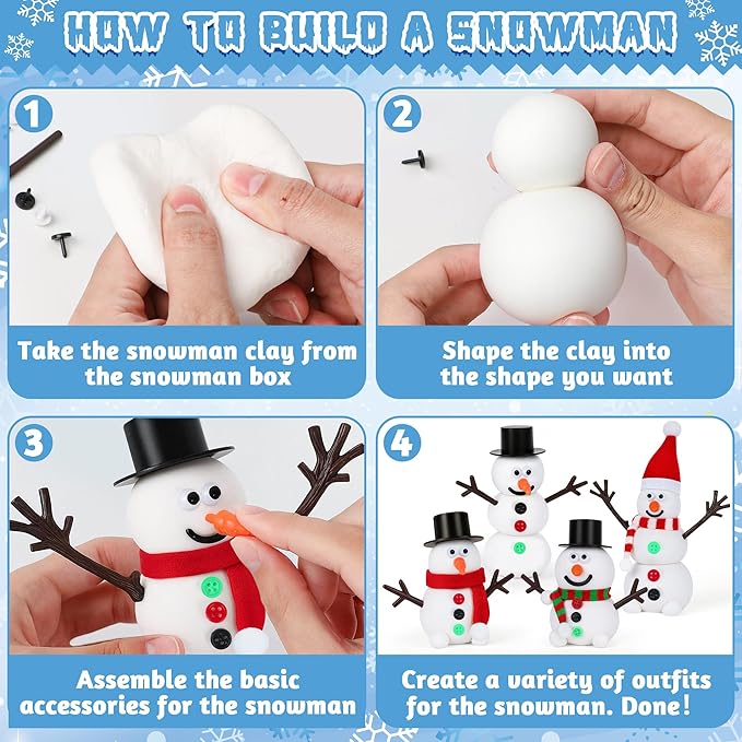 15 Pack Christmas Crafts Supplies, DIY Snowman Making Kit for Children, Christmas Stocking Stuffers, Air Dry Snowman Decorating Kit Winter Snowman Presents Toys for Christmas Holiday Decorations