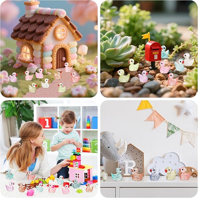 240PCS Mini Glitter Ducks Resin Tiny Ducks for Miniature Landscape Plastic Small Animal Little Figures for Hide Prank Fairy Garden Accessories Dollhouse Aquarium Decor