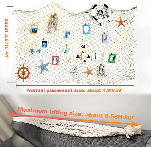 2 Pack Fish Net Decorations for Party,Natural Cotton Hawaiian Party Fishing Net Decorative, Nautical Themed Cotton Fishnet Under The Sea Pirate Ocean Beach Decor