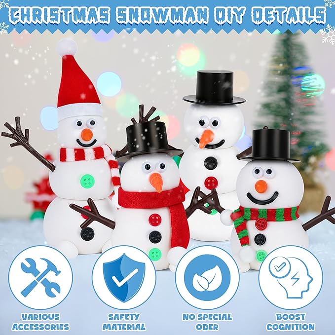 60 Pack Christmas Crafts, Christmas Snowman Presents Bulk, Build Your Snowman Kits, DIY Crafts Supplies for Kids, Party Favor for Girls and Boys, Christmas Stocking Stuffers for Kids