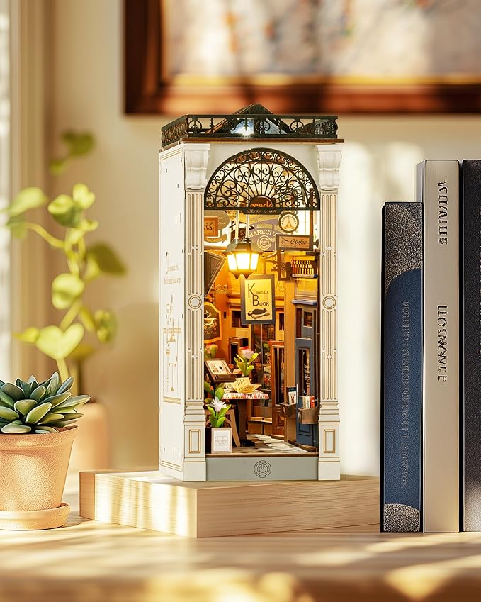 Rolife DIY Book Nook Kit for Adults European Arcade Street Scene, Miniature House Kits 3D Wooden Puzzle Booknook with LED Lighting, Home Decor Craft Creative Gift for Mom Dad Teens