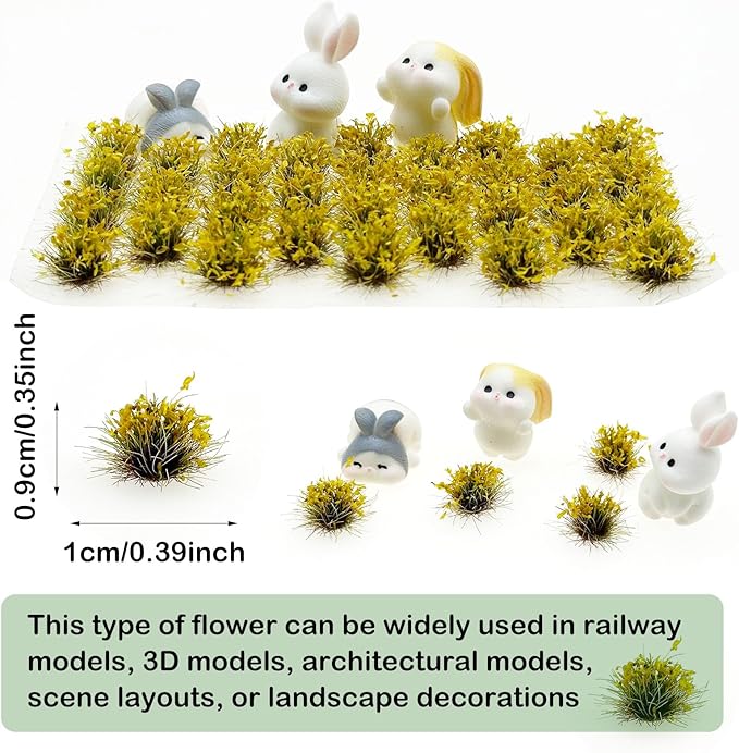 Woohome Static Grass Tufts Flower Cluster Vegetation Groups Miniature Flower Clusters for Terrain Railway Scenery Table Landscape, Yellow