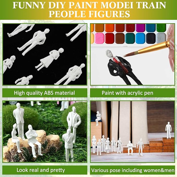 Namalu 50 Pcs 1: 50 Scale White Unpainted Mini People Figures Miniature People for Model Trains Architectural Standing and Sitting Mini Diorama Figures for Architectural Project Miniature Scenes