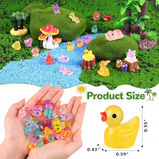 110PCS Mini Resin Animals Miniature Figures to Hide,Tiny Cute Figurines Glow in Dark, Little Animal Small Accessories for Topper Desk Garden Dollhouse Landscape Aquarium Ornaments Crafts & Decor