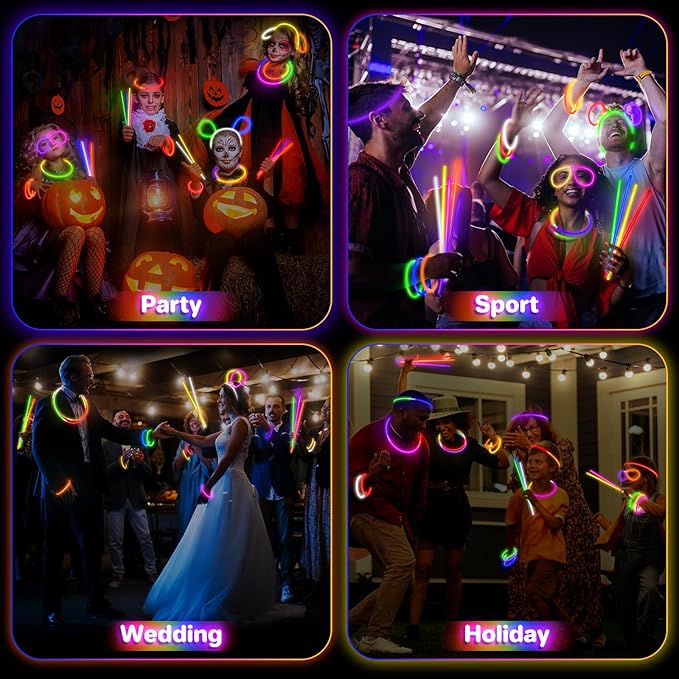 SpringFlower 500 Pcs Glow Sticks Bulk Party Supplies, Glow Sticks Bracelets for Party Favors Decorations, Glow in The Dark Party Supplies, Light Up Wedding, Birthday, Halloween , 8'', 8 Colors