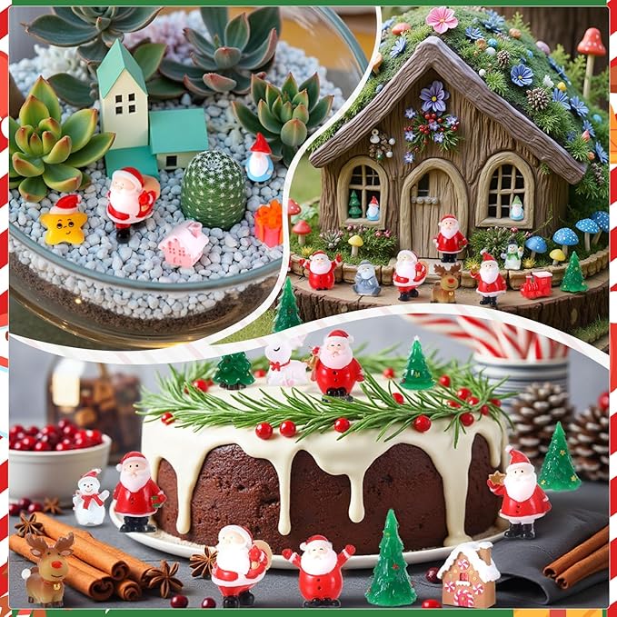 39PCS Christmas Miniature Figurines, Mini Resin Figurines to Hide Small Resin Santa Claus Snowman Xmas Trees Animals for Xmas Goodie Bag Mini Presents for Crafts