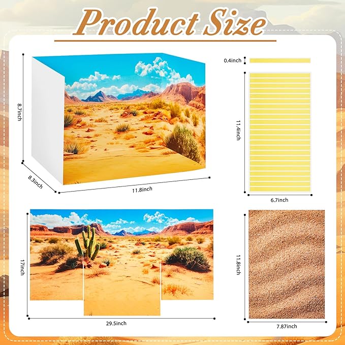 AmazingSpark 2 Set Desert Style Diorama Box and Sand Texture Sticker Decor, Desert Animals Project Supplies Set, Cardboard Display Case Kit & Cards with Double Sided Tapes for DIY Crafts