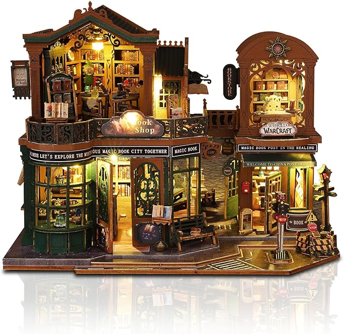 Book Nook Kit with LED – DIY Wooden Miniature Bookshop Puzzle Model for Teens & Adults, Easy Craft Assembly, Collectible Gift & Bookshelf Display Decor for Relaxing Hobbies & Holiday Joy