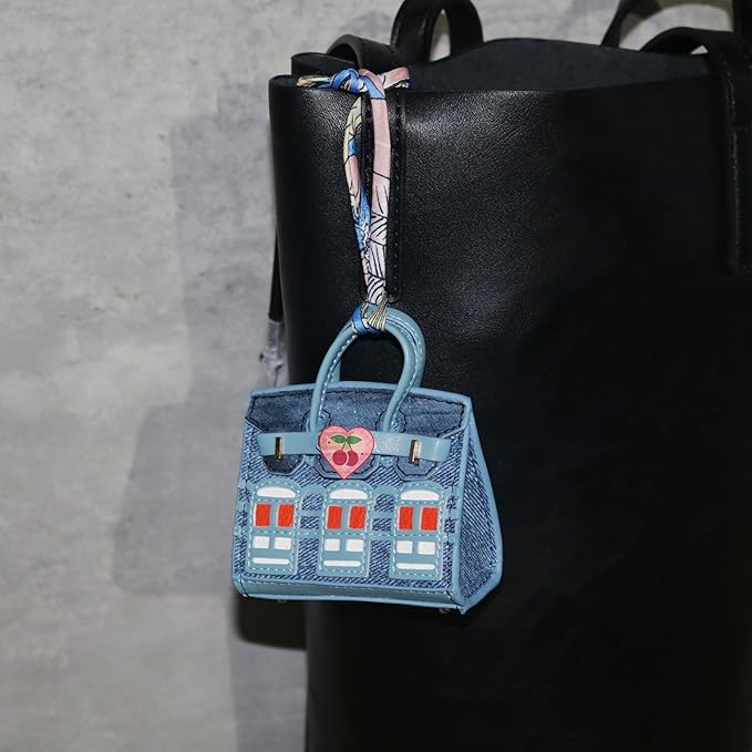 Buyborgood Women's 2 PCS Mini Tote Bag Charms Keychain Pouch Small Coin Purse Wallet (Peacock Blue + Orange)