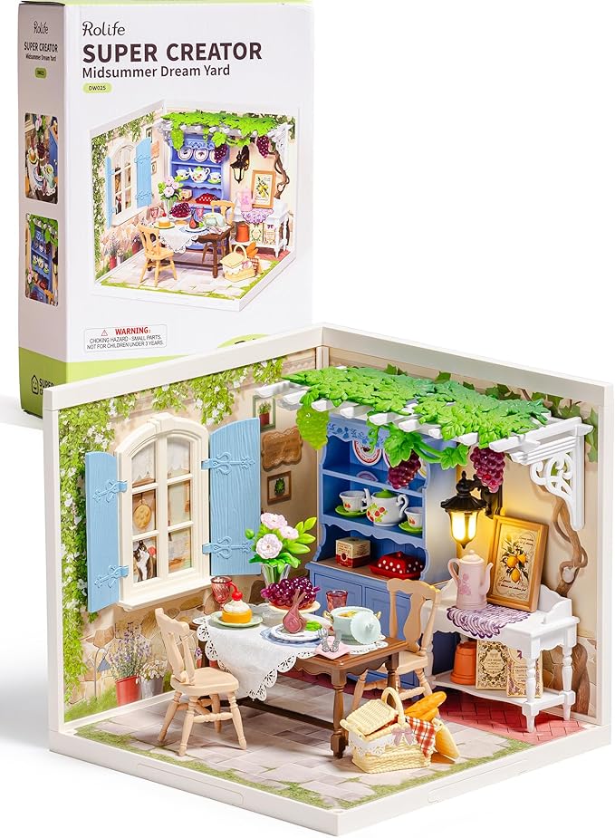 Rolife Super Creator Kits, Tiny House Building Blocks for Little Dolls, DIY Plastic Mini House Model Building Kits for Teens Aged 14+, DIY Crafts/Hobbies for Adults (Midsummer Dream Yard)