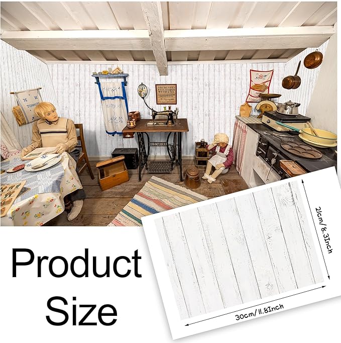 35 Pcs Miniature Dollhouse Wallpaper Self-Adhesive Mini DIY Floorboards Wall Paper Real Life DIY Decoration for Dollhouse (Wood Grain White)