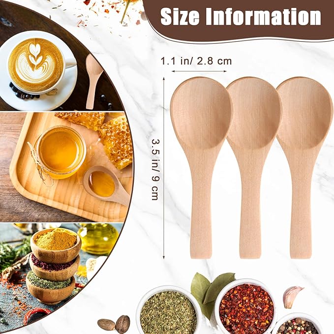 Boao 50 Pcs Small Wooden Spoons, 3.5'' L, Mini Wood Natural Tiny Spoons Wooden Little Teaspoons for Jars Sugar Creamer Honey Spices Salt Kitchen Supplies (Light Wood)