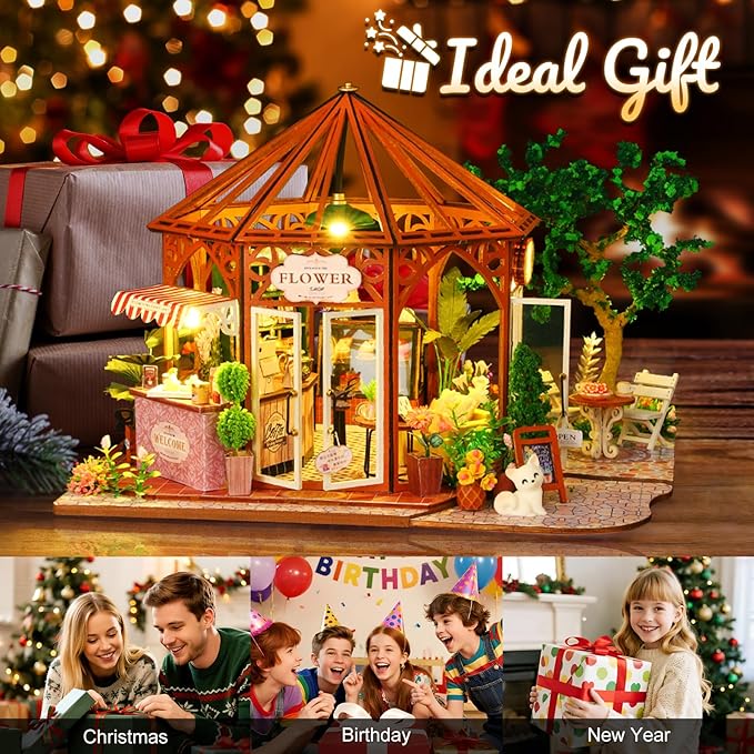 DIY Miniature House Kit, Mini Mocha Coffee Shop Building Set, 3D Wooden Dollhouse with Dustproof Cover, Creative Handmade Home Decoration, Gift for Adults Teens Birthday Christmas