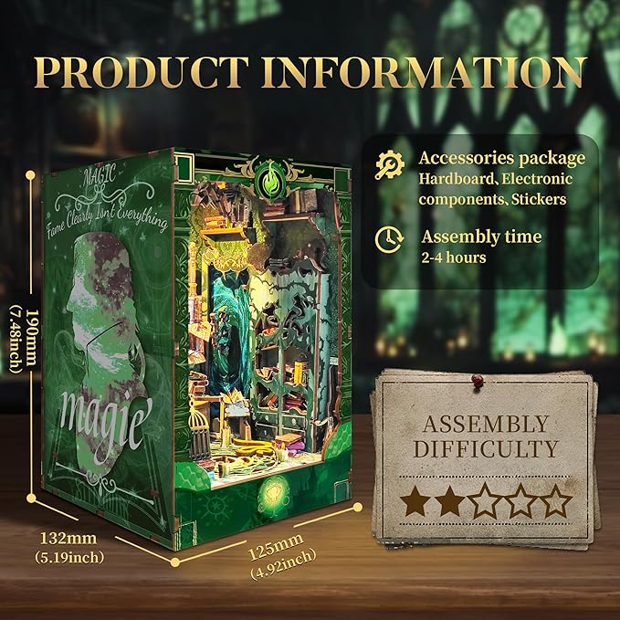 3D Wooden Puzzle Book Nook Kit -DIY Miniature House Kit Magic Dollhouse Tiny House Bookshelf Dollhouse for Adults with LED Light- Snake House (SQ-41)