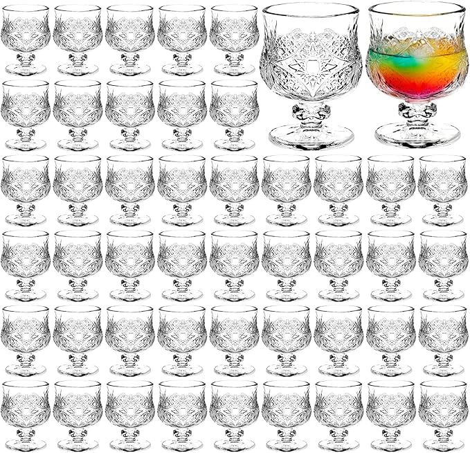 LECEHIVO 48 Pcs Shot Glass Bulk Set with Stem 1.5 oz Mini Cordial Glasses Clear Cute Sherry Glassware for Liqueur Wine Whiskey Tequila Beverage Wedding Party Bar Supplies