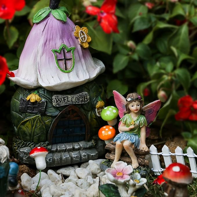 BangBangDa Miniature Fairy Garden Accessories - Fairies Gnome Figurines Statue Set Indoor Outdoor Garden Decoration Birthday Gardening Gifts for Girl Boy Mother Girlfriend