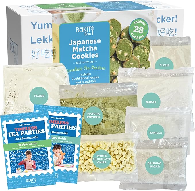BāKIT Box Japanese Matcha Cookie Kit for Kids – Learn About Japan + Make Cookies – Includes Printed Recipe & Activity Guides – Educational Baking Gift