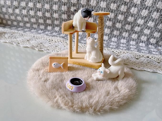 josaner-zz Dollhouse Cats w/ 1/12 Scale Accessories Mini Furniture Model Wooden Miniature