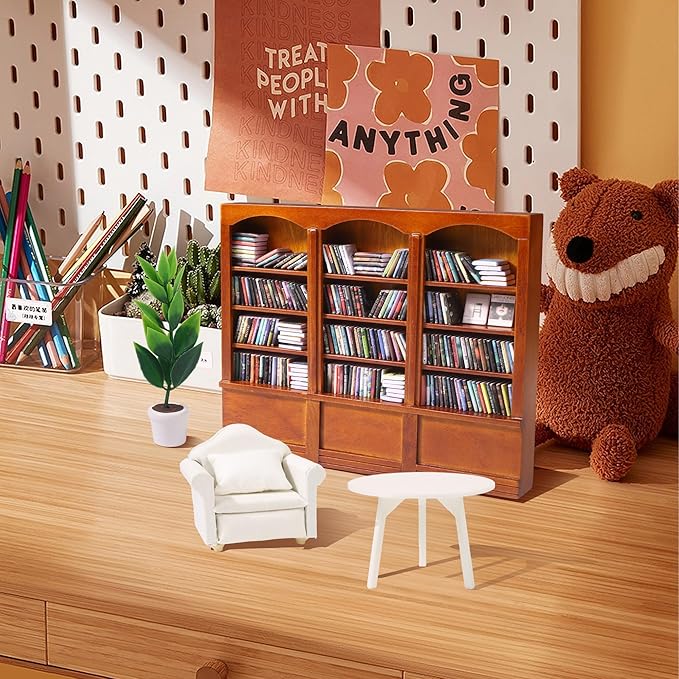 DIYDEC Mini Bookshelf with 240pcs Mini Books Sofa Desk Plant Miniature Anxiety Bookshelf Ornament Tiny Small Library Decor Shake Away Your Anxiety for Book Lovers Gift Home Room Office