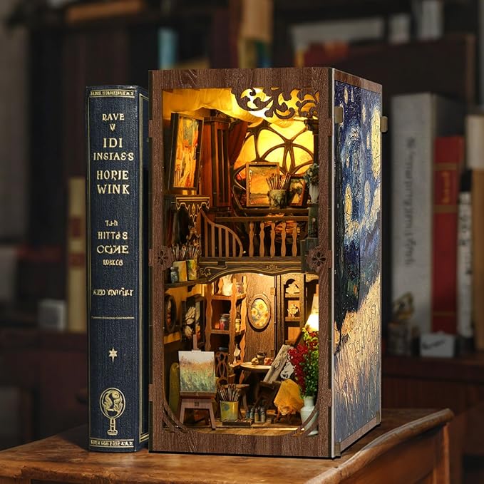 Book Nook Kit - DIY Miniature Dolls House Kit with Furniture and LED Light, 3D Puzzle Wooden Art Bookends, Model Kits for for Adults and Teens (The World in The Picture Frame)