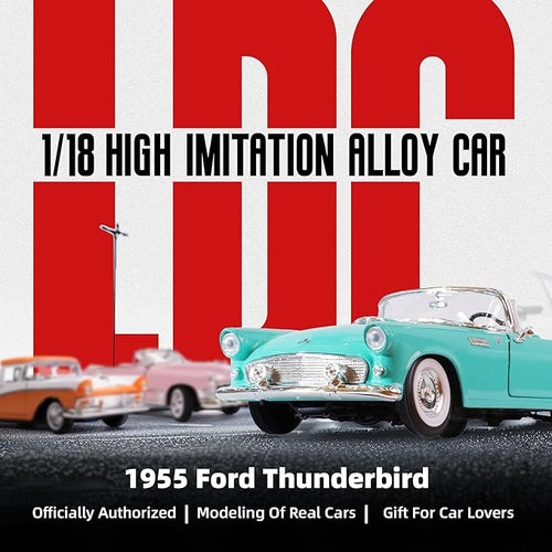 1955 Ford Thunderbird 1/18 Scale Die-Cast Metal Model Premium Classic Vintage Alloy Collection Cars with Display Case, for Kids Men and Teens Dad 14+ Year