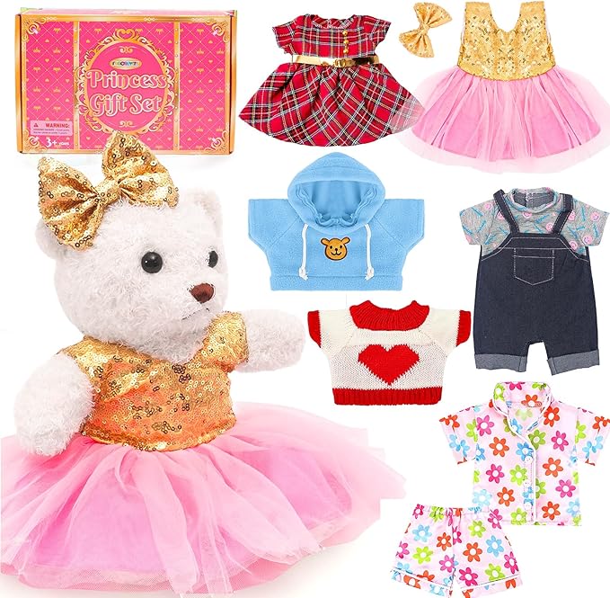 Bear Clothes Outfit with a Bear Doll, Fit Most 12-16 Inch Bears Stuffed Clothes Pajamas Plushy for Stuffed Bear