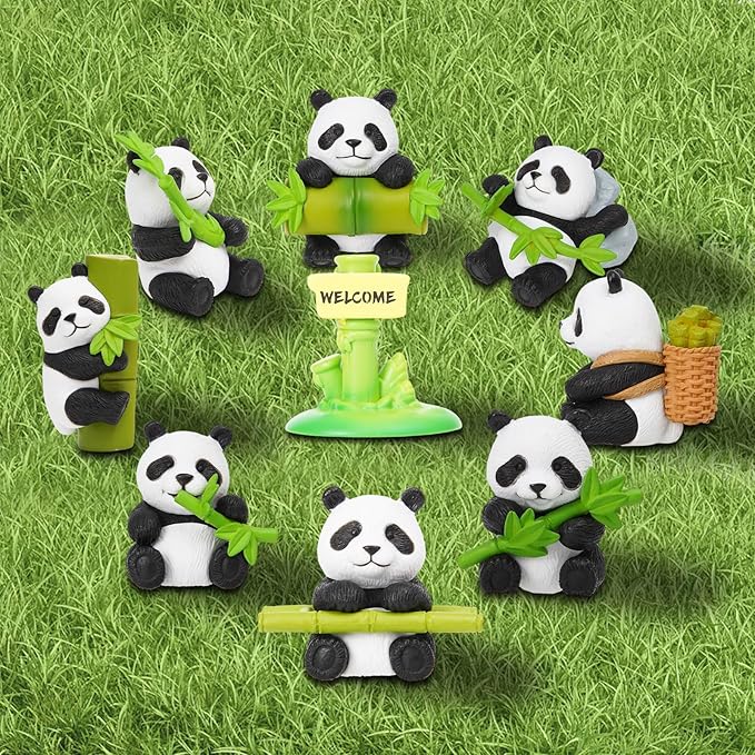 9pcs Mini Panda Figurines, Mini Animals Figurines Fairy Garden Accessories Outdoor for Garden Decor, Landscape Decor, DIY Craft, Dollhouse, Succulents & Home Decoration