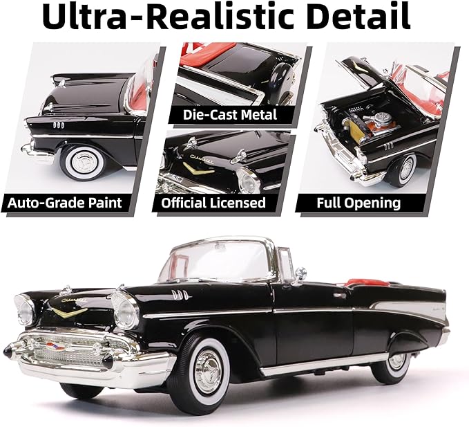 1957 Chevrolet Bel Air Convertible 1:18 Diecast Model Car Working Doors, Premium Alloy Classic Collection Car Collector's for Kids Men and Teens Dad 14+ Year