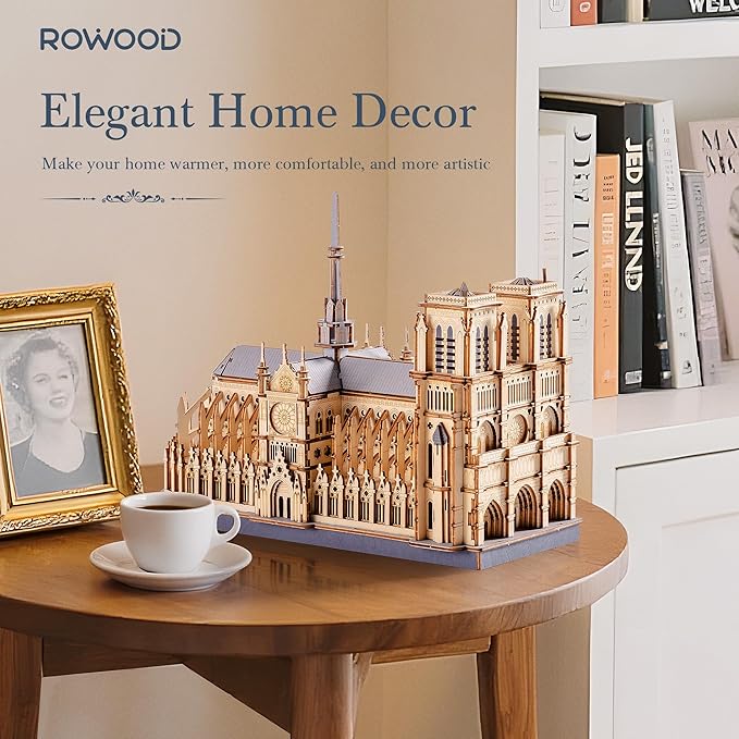 Rowood 3D Puzzles for Adults,Wooden Architecture DIY Model Kit Building Set for Adults, Notre-Dame de Paris Cathedral and Castle Collection,Birthday for Women Friends