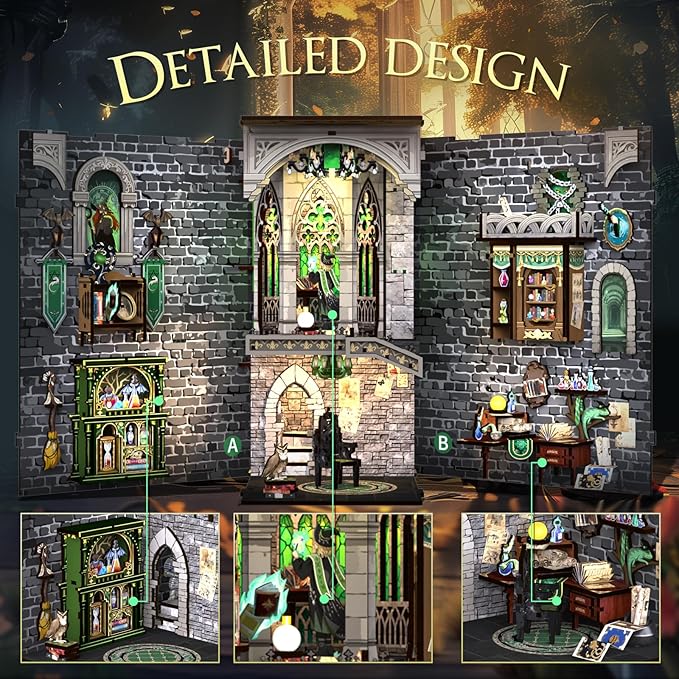 Cutefun Book Nook Kit - DIY Miniature Dollhouse Kit 3D Wooden Puzzle for Adults, Teens, Crafts Gifts for Bookshelf Decor (Darkness Common Room)