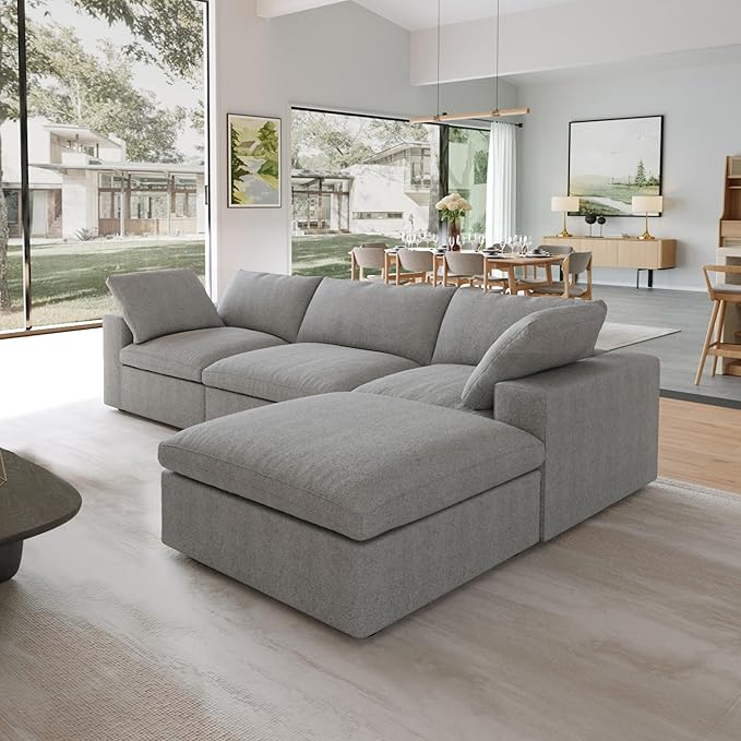 JACH L-Shaped Cloud Sectional Sofa for Living Room, Modular Convertible Sofa, Modern Comfy Couch, Covers Removable, Ottomans with Storage, Cloud Couch Furniture for Living Room Apartment (Grey)